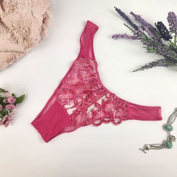 MEDIUM {Victoria's Secret} Pink {Hearts} Brazilian Panty - Picture 1 of 6